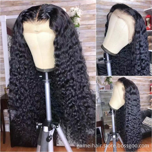 Wholesale wigs hd lace pre plucked brazilian virgin hair lace front curly wigs Glueless water wave wig human hair with baby hair
